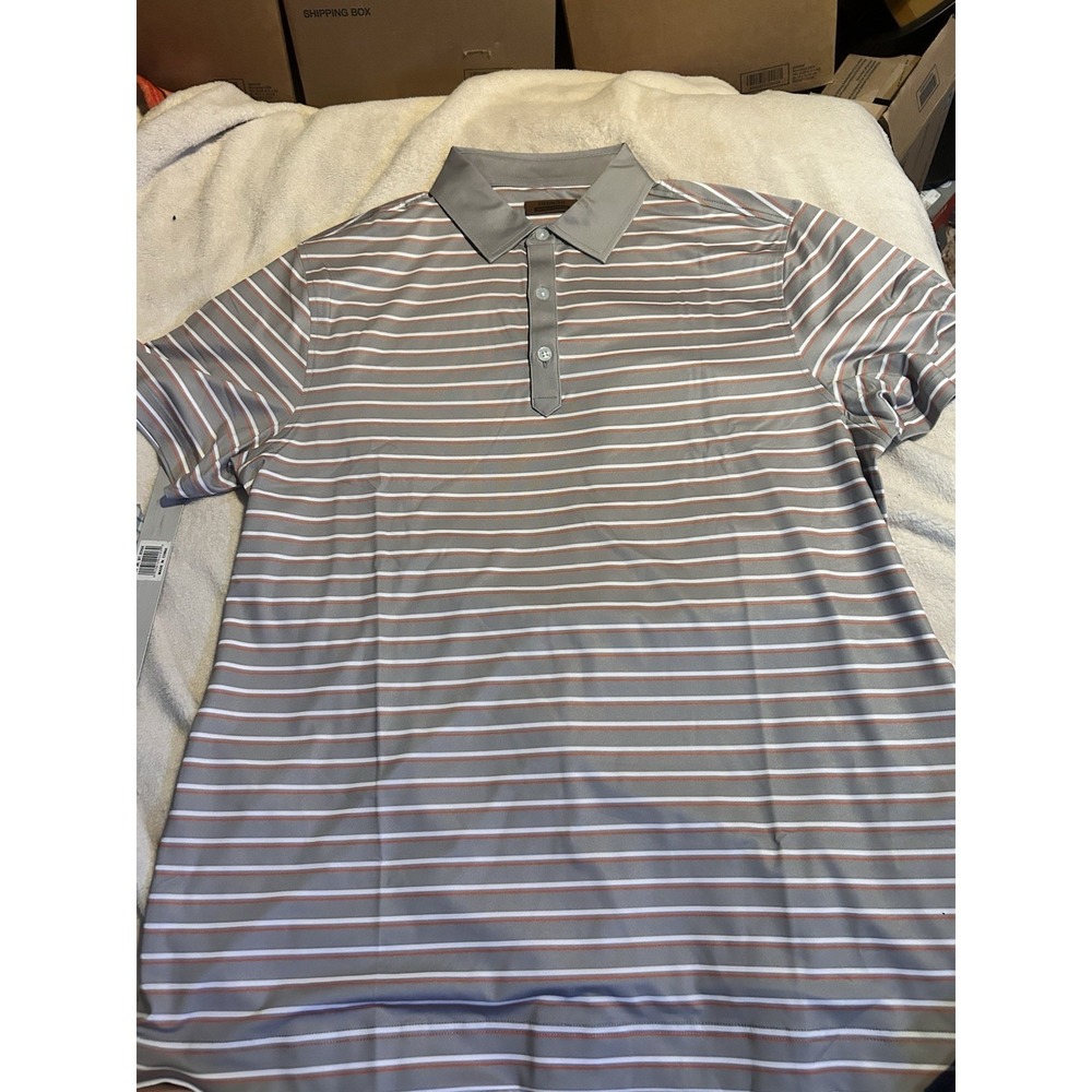 Hitachi‎ Reliable Solutions Golf Polo Shirt Mens Medium Gray Striped Performance